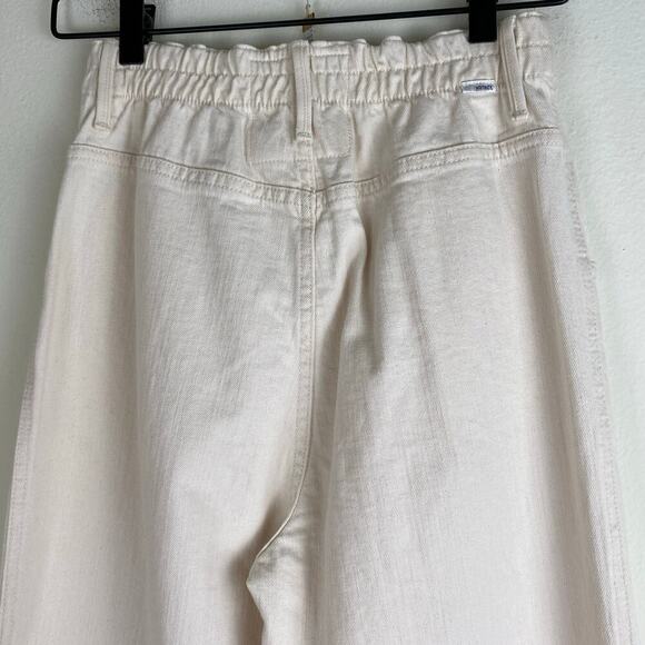 Mother Half Spring Pleated Greaser Size 25 Natural Cream Wide Crop Ankle Jeans - Picture 10 of 16